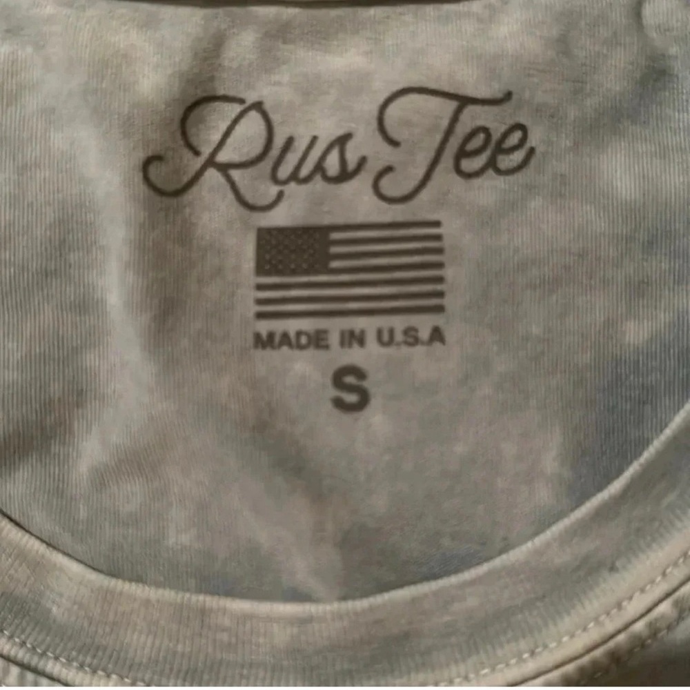 RUSS TEE “SUNSHINE AND WHISKEY Women’s Size Sm Made IN THE USA Teal White Wash. - Picture 4 of 4